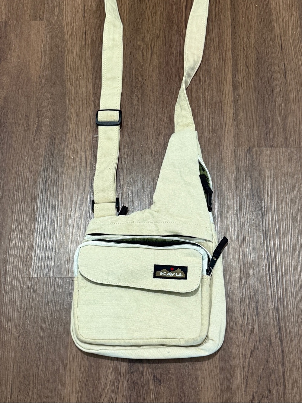 Kavu Cream Canvas Crossbody Sling Bag